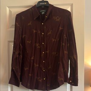 Ralph Lauren Brown Button Down Shirt with Gold Accents